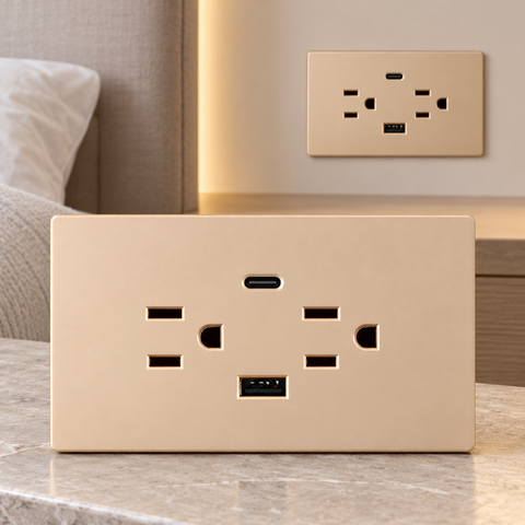 Toma Doble + USB Tipo C Dorado