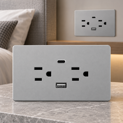 Toma Doble + USB Tipo C Gris