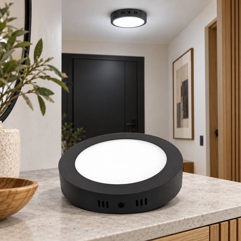 PANEL LED 12W REDONDO DE SOBREPONER NEGRO