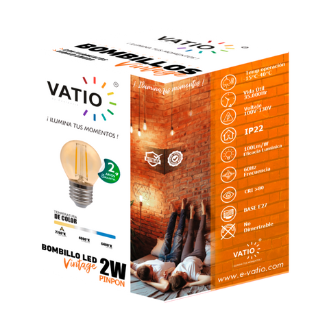 BOMBILLO LED G45 VINTAGE 2W E27 2700°k
