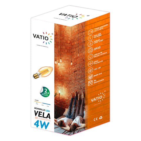 BOMBILLO LED VELA VINTAGE 4W E14 2700°k