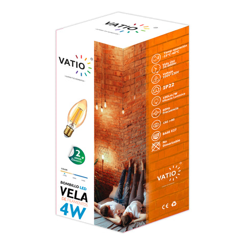 BOMBILLO LED VELA VINTAGE 4W E27 2700°k
