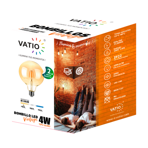 BOMBILLO LED FILAMENTO G125 4W E27 ÁMBAR 2700 K