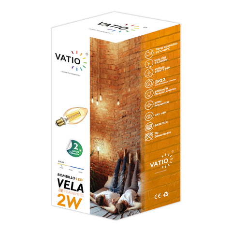 BOMBILLO LED FILAMENTO VELA 2W E14 ÁMBAR 2700 K
