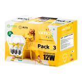 PACK X3 BOMBILLOS LED 12W E27 100–240V LUZ CALIDA 3000 K